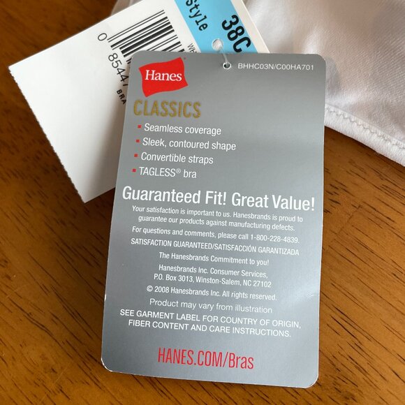 Size 38C Hanes white convertible wire-free lightly padded bra adjustable straps - Picture 10 of 12